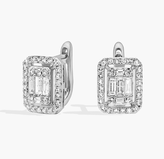 Diamond Halo Cluster Earrings In 14K White Gold